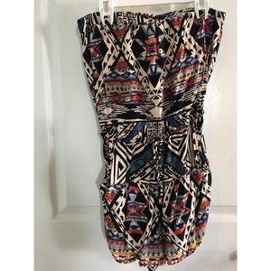 Tribal Print multicolor strapless romper